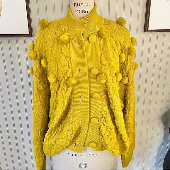 Mayser Popcorn Bobble Knit Mustard Yellow Oversized Cardigan Sweater - Picture 8 of 10